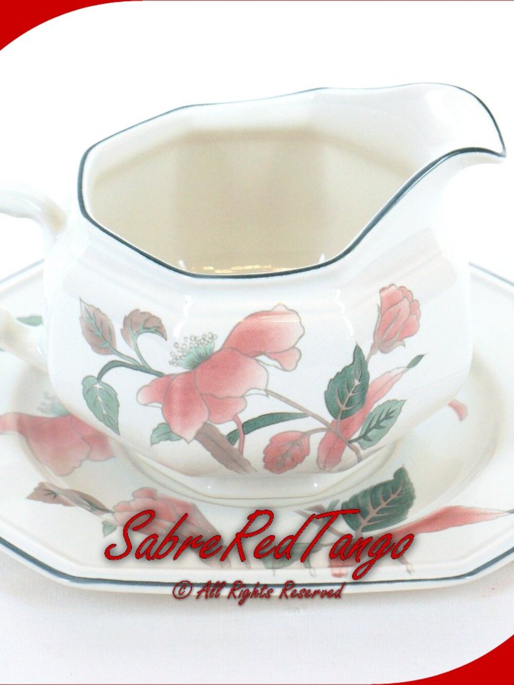 Vintage Mikasa Japan Ceramic Round Gravy Boat With Underplate F3003 Silk Flowers